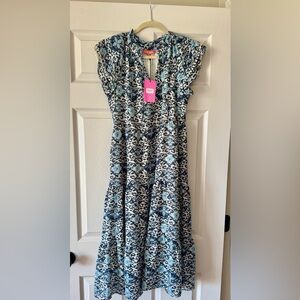 NWT Blue Floral Tiered THML Summer Dress with Ruffle Sleeves